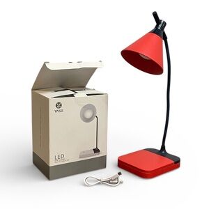 Red LED Portable Desk Lamp with Adjustable Neck